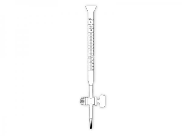 Burette en verre blanc avec robinet teflon classe A, Capacité 50 ml.